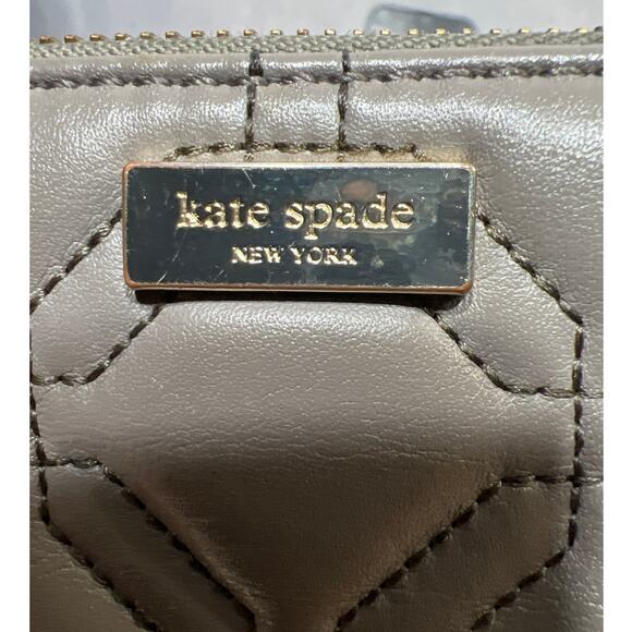 Kate Spade Astor Court Neda Quilted Zip Around Wallet in Wedgewood Gray Tan - Picture 3 of 12